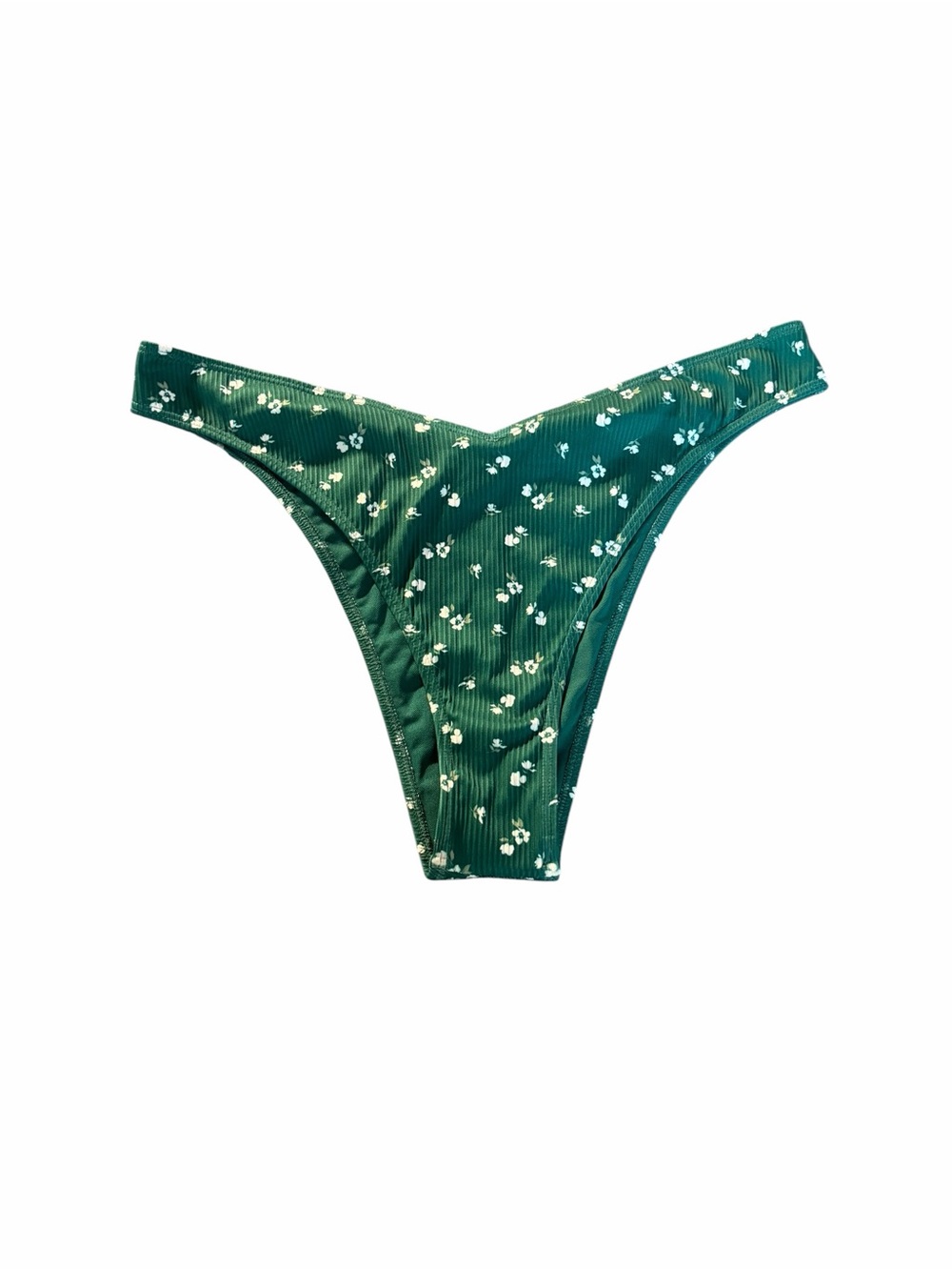 NWT Hollister Floral Ribbed High Leg Cheeky Bikini Bottom XL Green Ditsy Print - Picture 2 of 4